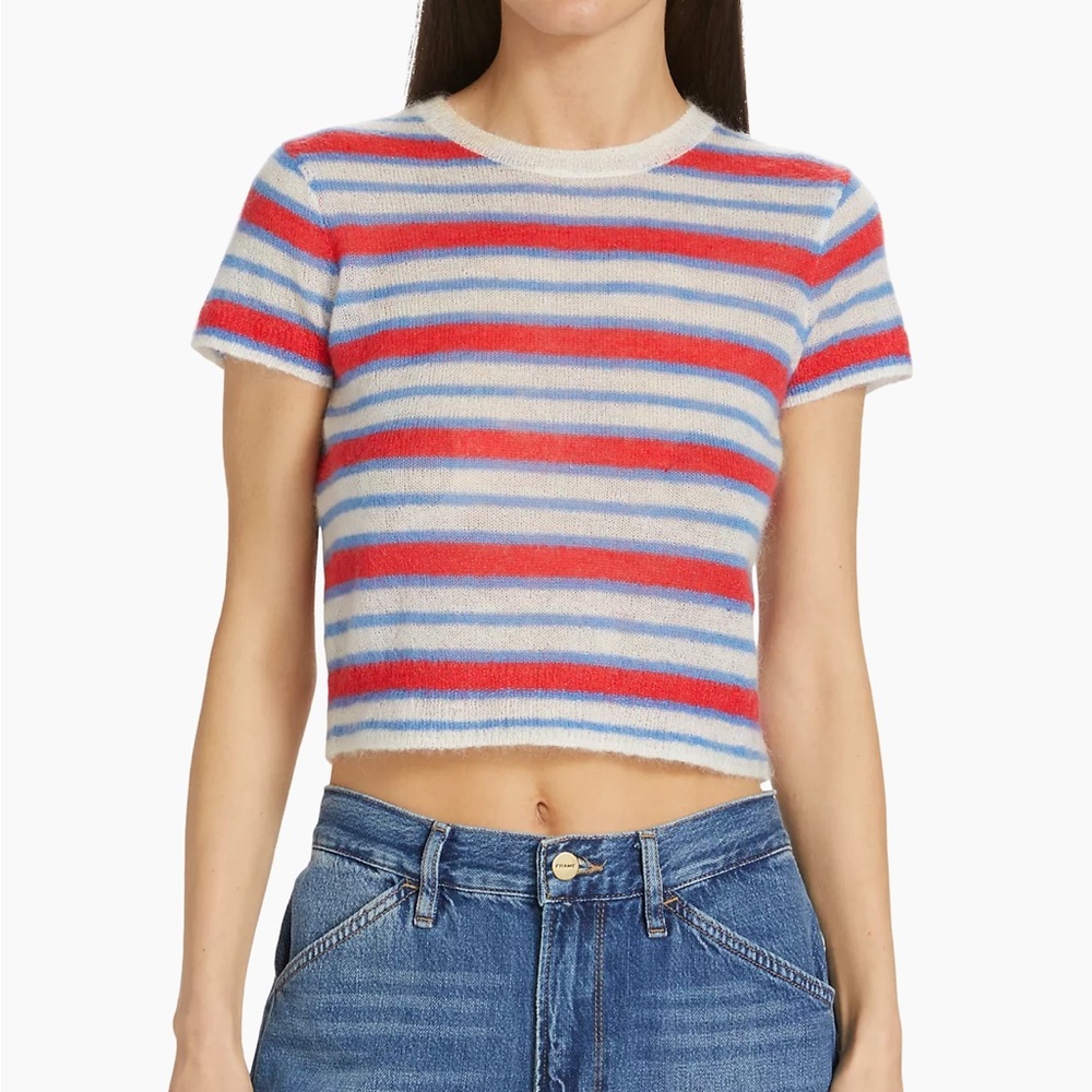 Frame & Partner Wool-Blend Striped Cropped Sweater